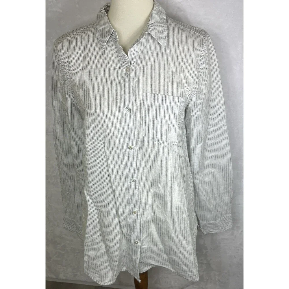 Eileen Fisher 100% Linen Button Front Blouse Striped Multicolor Size XS - Picture 3 of 9